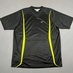 Vintage Nike T-Shirt Athletic Training Top Black Yellow Swoosh‎ Logo Mens L Y2K
